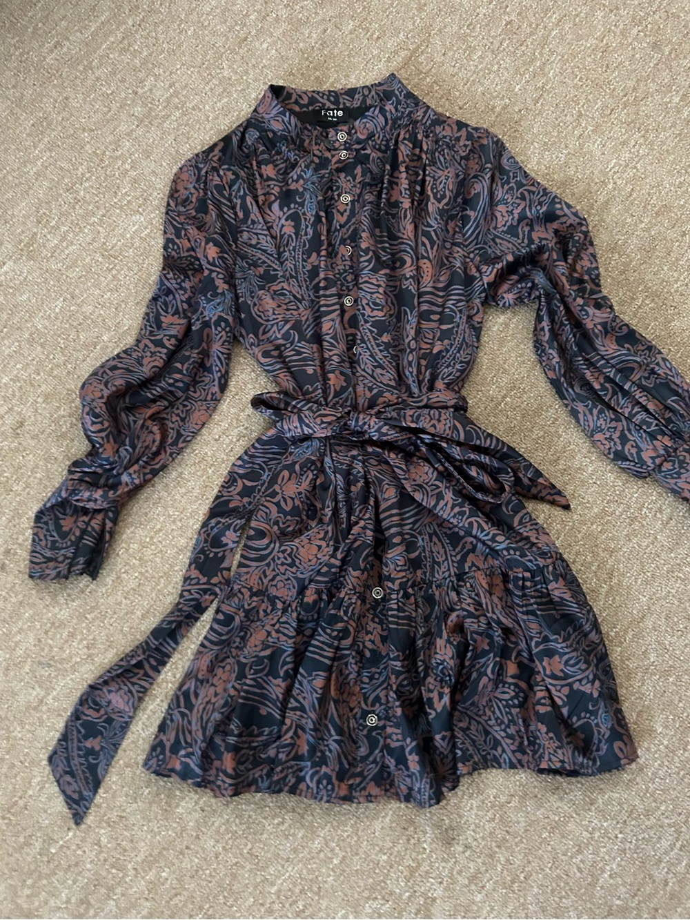 Fate Black Dress with Brown Paisley Print size small
